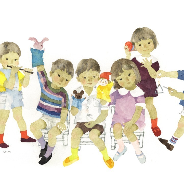 いわさきちひろ《指人形で遊ぶ子どもたち》1966年