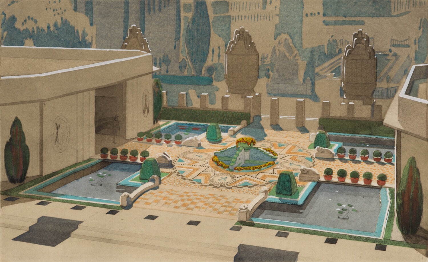 アンリ・ラパン 「セーヴル製陶所館前庭」 『1925年 庭園』より
1926年 東京都庭園美術館蔵