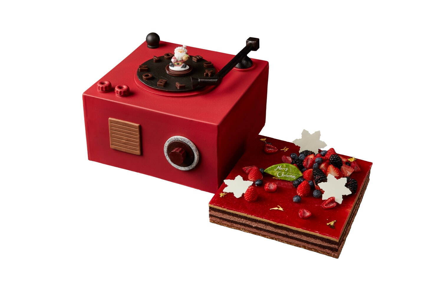 ＜ザ・リッツ・カールトン東京＞2023年クリスマスケーキ、“レコードプレーヤー”型チョコ細工のケーキ