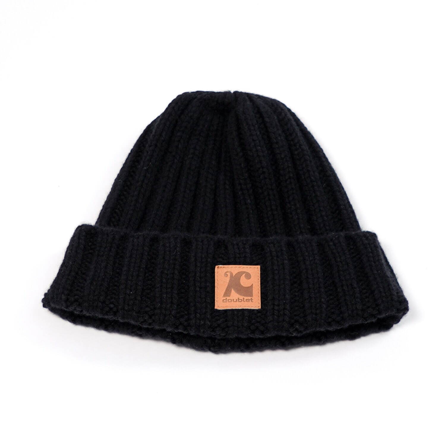 Leather patch wool beanie 17,600円
