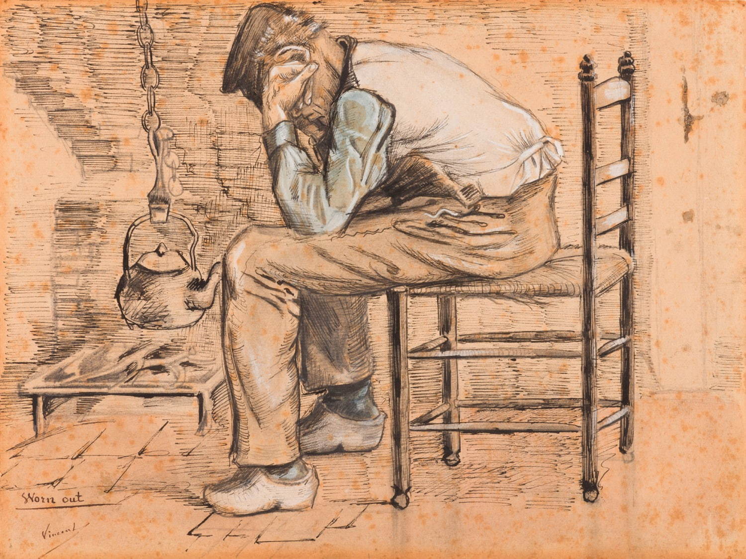 フィンセント・ファン・ゴッホ 《疲れ果てて》 1881年9-10月 ペン、水彩・紙 23.4×31.2cm P. & N. デ・ブール財団