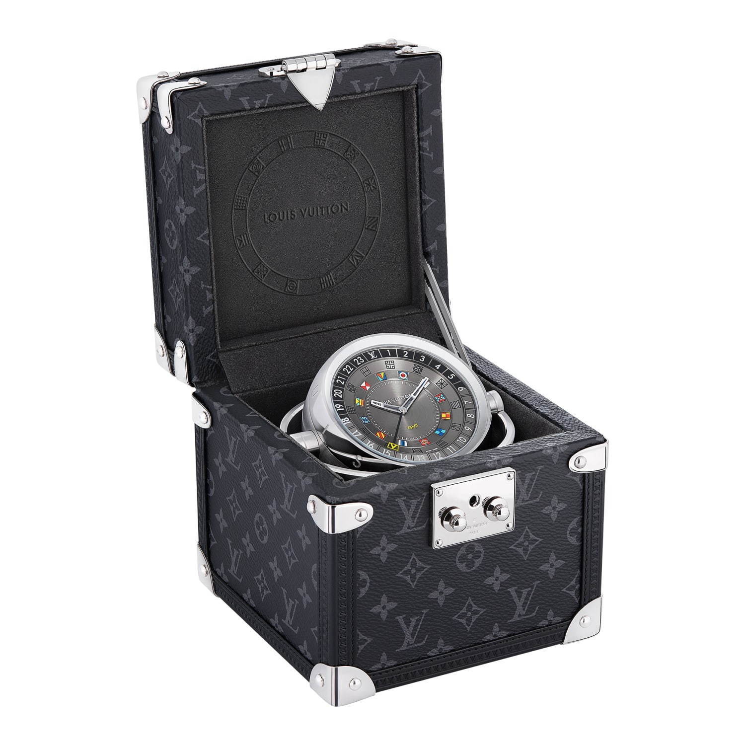 ルイ・ヴィトン新作テーブルクロック、カラフル“フラッグ”を配した時計×モノグラムトランクケース｜写真1