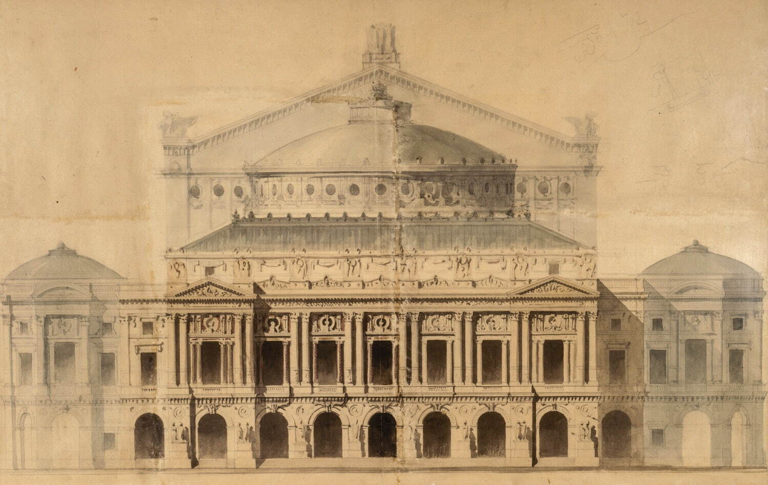 シャルル・ガルニエ《ガルニエ宮ファサードの立面図》1861年 フランス国立図書館
©Bibliothèque Nationale de France