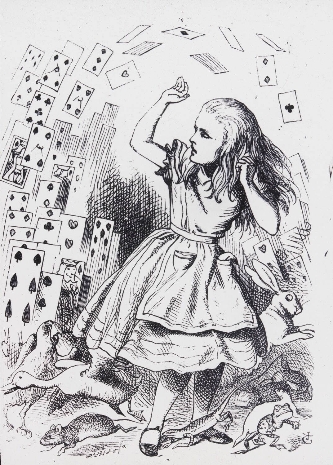 トランプに襲われるアリス 『不思議の国のアリス』より ジョン・テニエル画 幻灯機用スライド 1898~1900年
© Victoria and Albert Museum, London