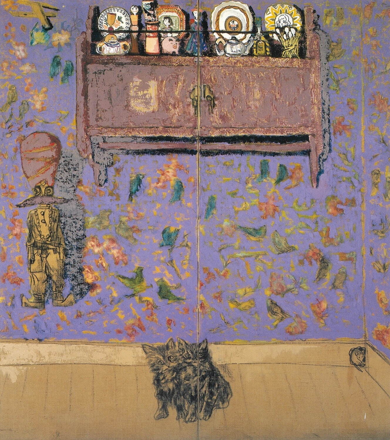 伊藤継郎 《猫のいる風景》 1940年頃 油彩、布 芦屋市立美術博物館蔵