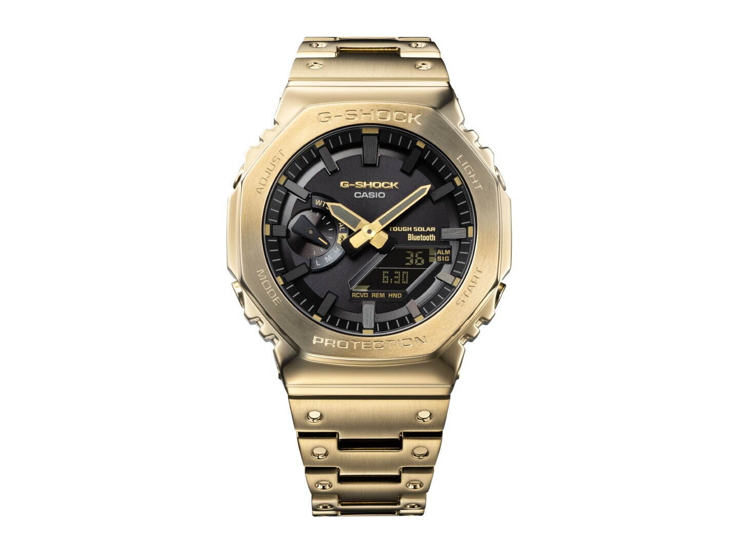 G-SHOCK“八角形”フルメタル腕時計の新作、イエローゴールドの G-SHOCK“八角形”フルメタル腕時計の新作、イエローゴールドの