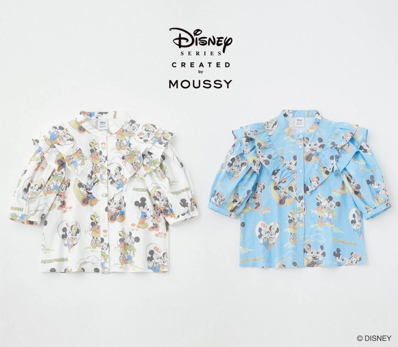 【銀座三越先行販売】＜Disney SERIES CREATED by MOUSSY＞RUFFLE BLOUSE / MICKEY 各10,450円