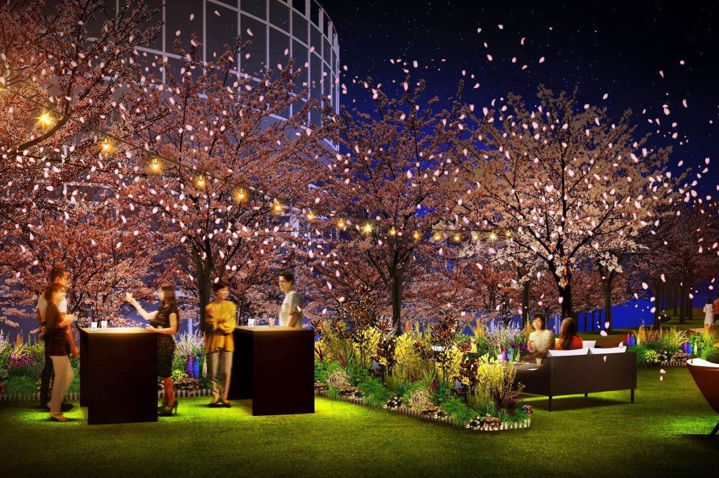 東京ミッドタウン“お花見”を楽しめる屋外ラウンジが登場、春らしい桜スイーツやライトアップも