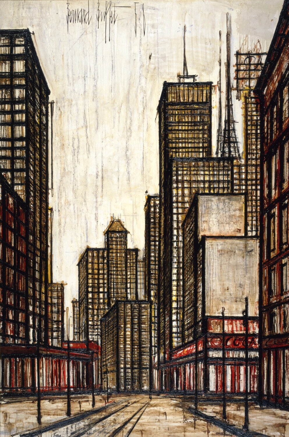 ベルナール・ビュフェ 《ニューヨーク：ダウンタウン ブロードウェイ》 1958年 油彩