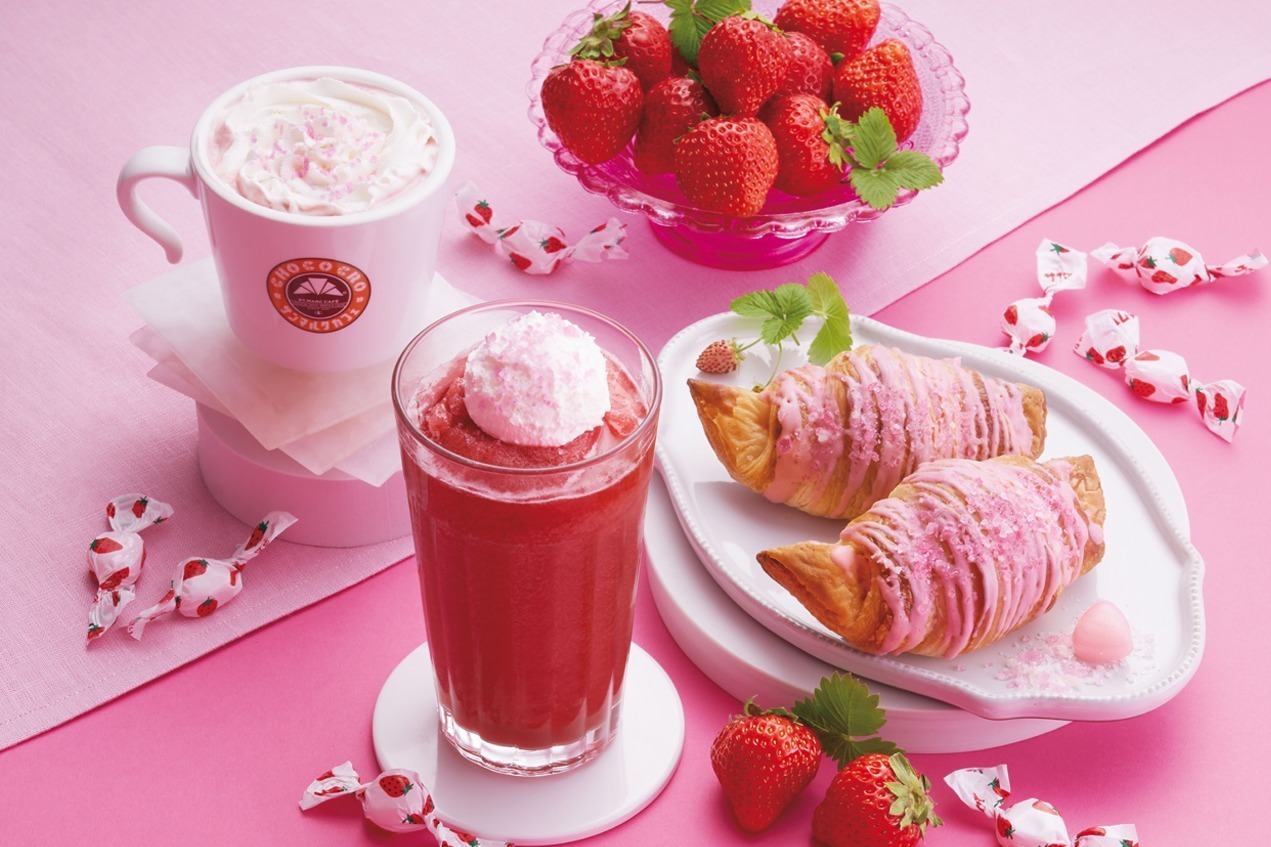 サンマルクカフェ×サクマ製菓「いちごみるく」春限定メニュー、“キャンディ入り”苺チョコクロなど