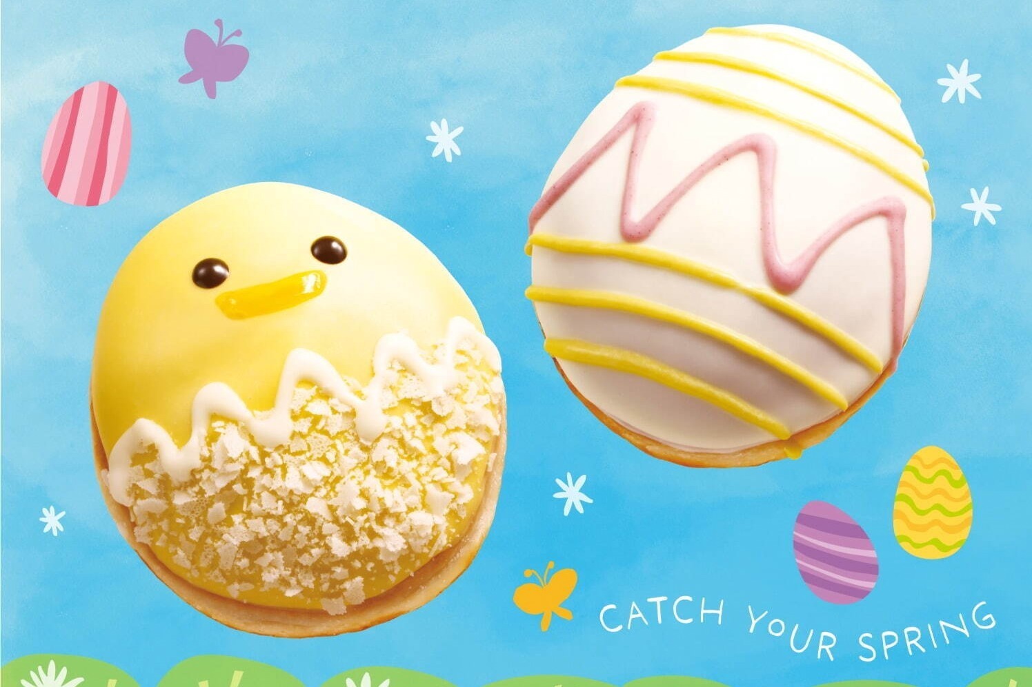 イースター｜クリスピー・クリーム・ドーナツ“ひよこ＆エッグ型”のイースターモチーフ、プリンチョコ×カスタードで