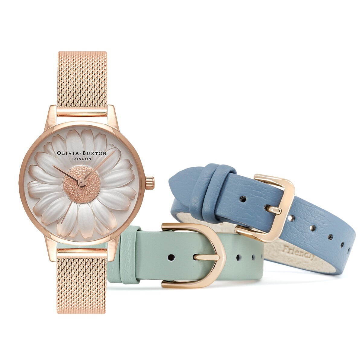 オリビア・バートン“立体デイジー”の腕時計＆付け替えベルトセット、春色チョークブルーやミント｜写真3