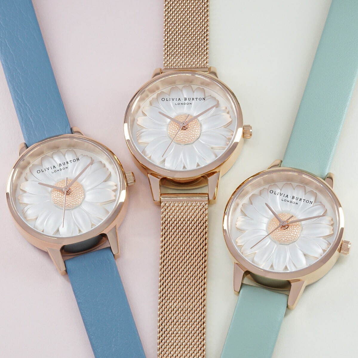 オリビア・バートン“立体デイジー”の腕時計＆付け替えベルトセット、春色チョークブルーやミント｜写真17