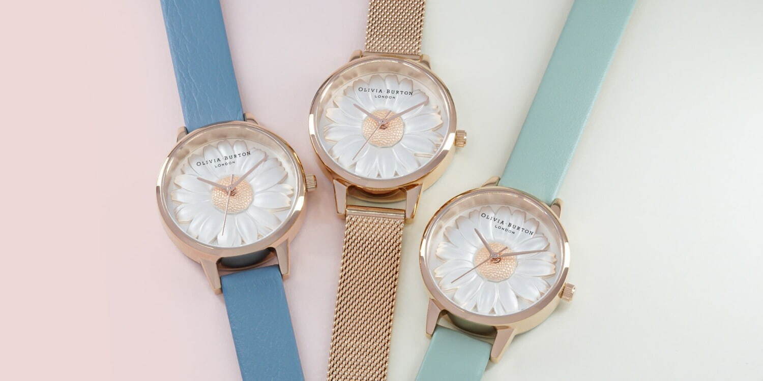オリビア・バートン“立体デイジー”の腕時計＆付け替えベルトセット、春色チョークブルーやミント｜写真16