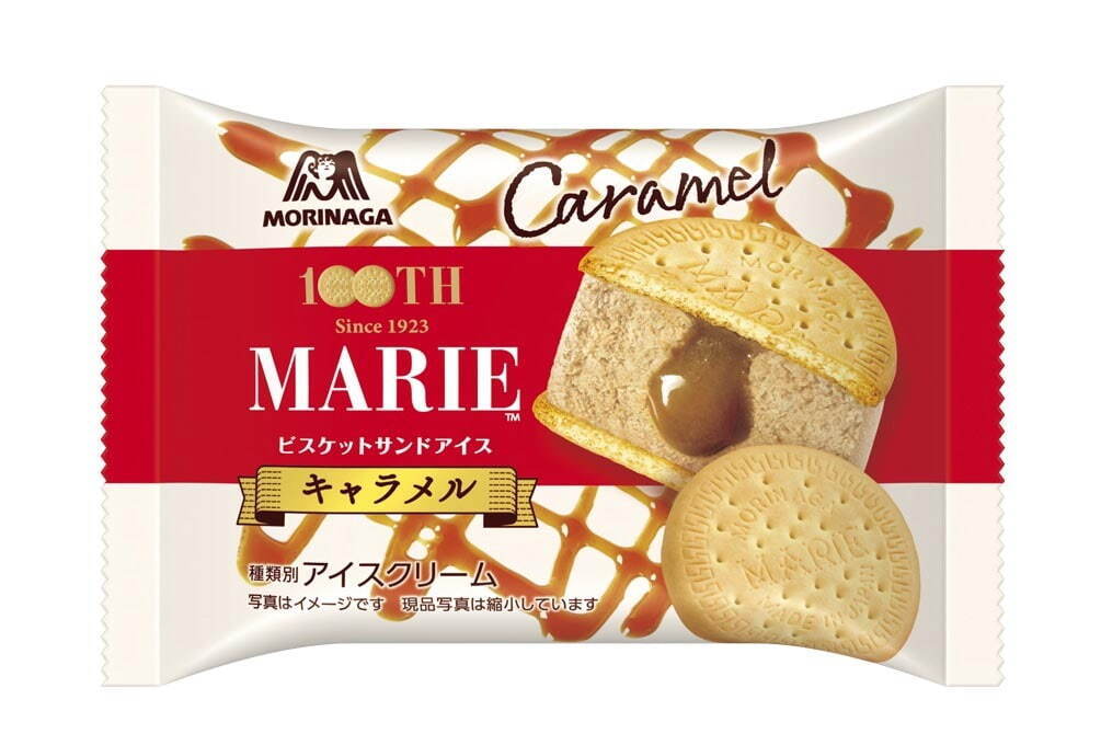 森永製菓「マリー」ビスケットサンドアイスからキャラメルの新作、ほろにがソース入り｜写真1