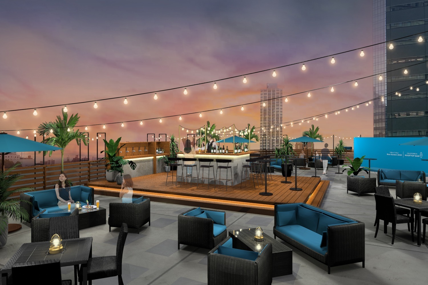 ハイボール｜ヒルトン東京のビアガーデン、高層ビル群を望むルーフトップテラスでビール飲み放題