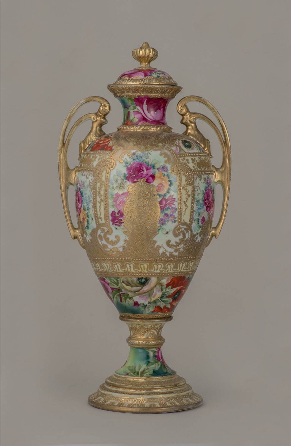 森村組 《色絵金彩薔薇文蓋付飾壺》 明治30年代 株式会社ノリタケカンパニーリミテド