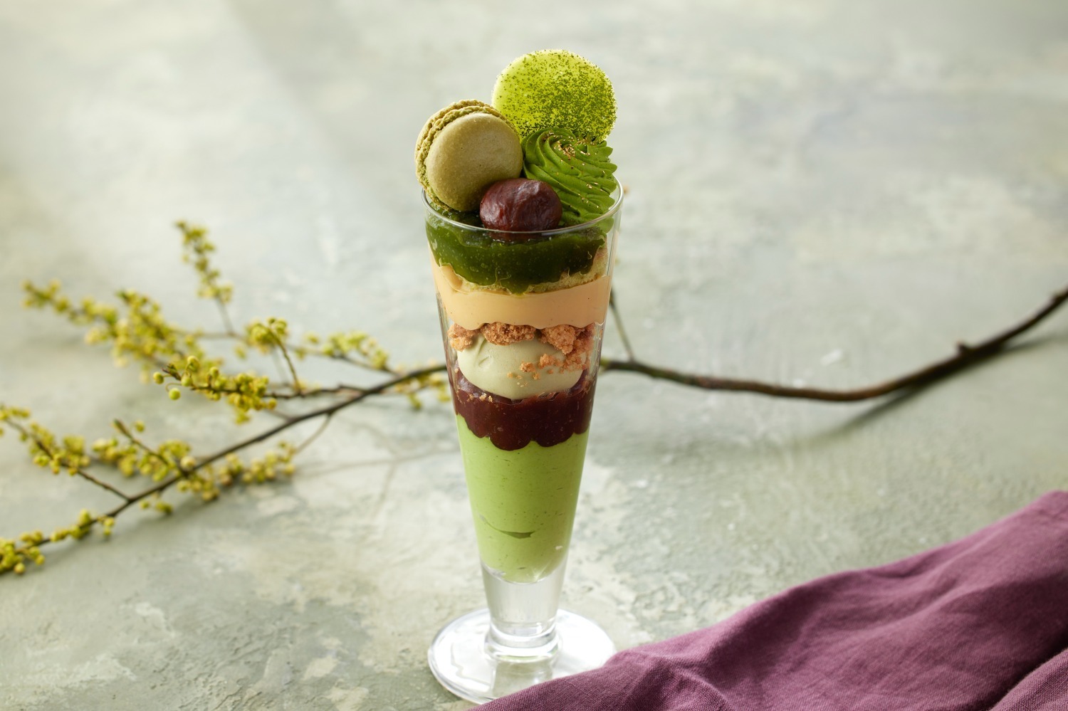 GREEN｜グランドニッコー東京 台場の新作抹茶パフェ、抹茶クリームやほうじ茶カスタードなどの和素材