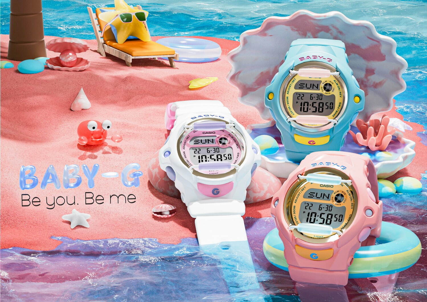 BABY-G“トロピカルビーチ”着想の新作腕時計、ピンク＆ブルーの鮮やか