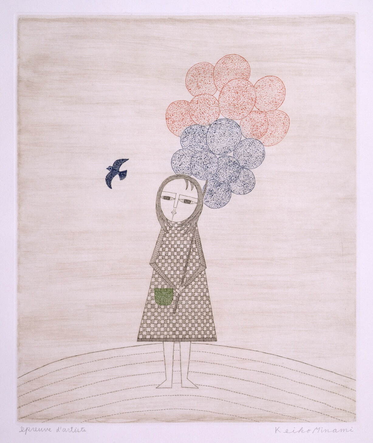 南桂子 《風船売りの少女》 1978年 銅版画 34.0×28.8cm
