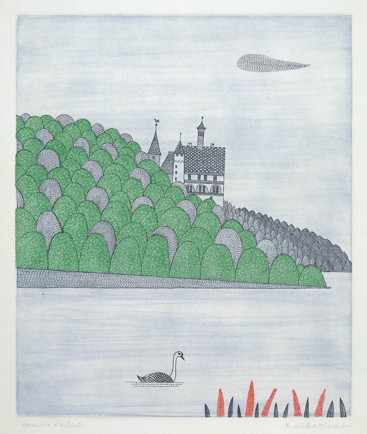 南桂子 《湖畔》 1976年 銅版画 34.1×28.3cm