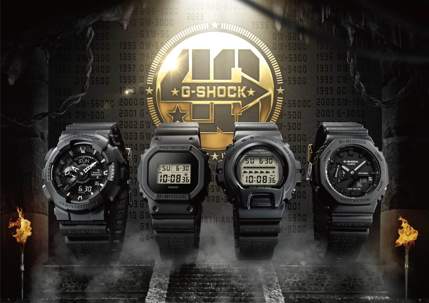 G-SHOCK40周年記念“オールブラック”腕時計、歴代モデル名をバンドに刻印｜写真1