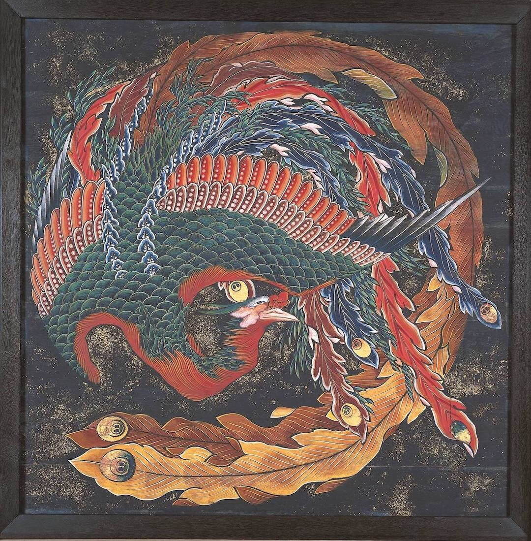 長野県宝 葛飾北斎 《東町祭屋台天井絵「鳳凰」図》 小布施町東町自治会蔵