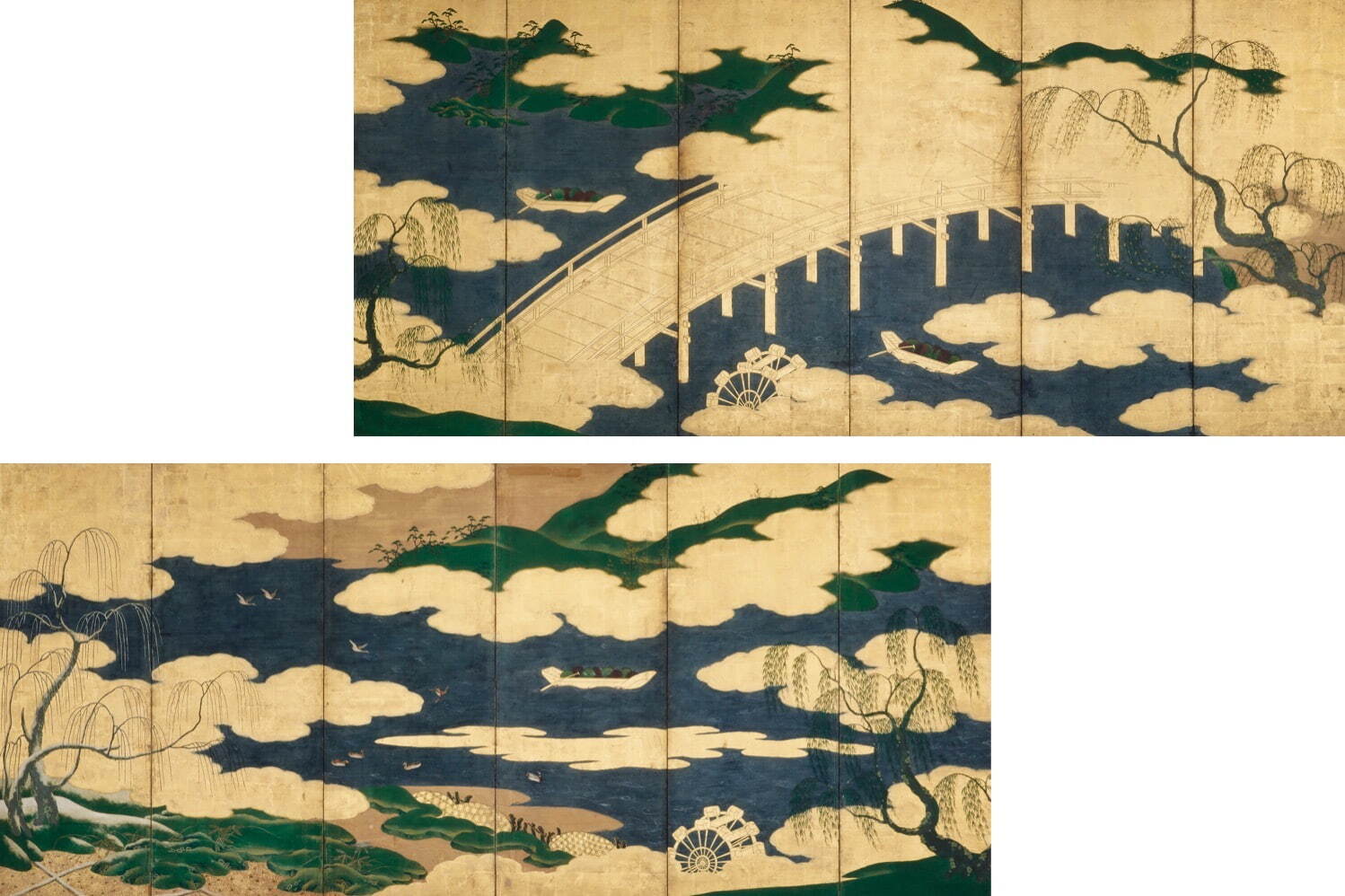 《柳橋柴舟図屏風》 江戸時代 17世紀