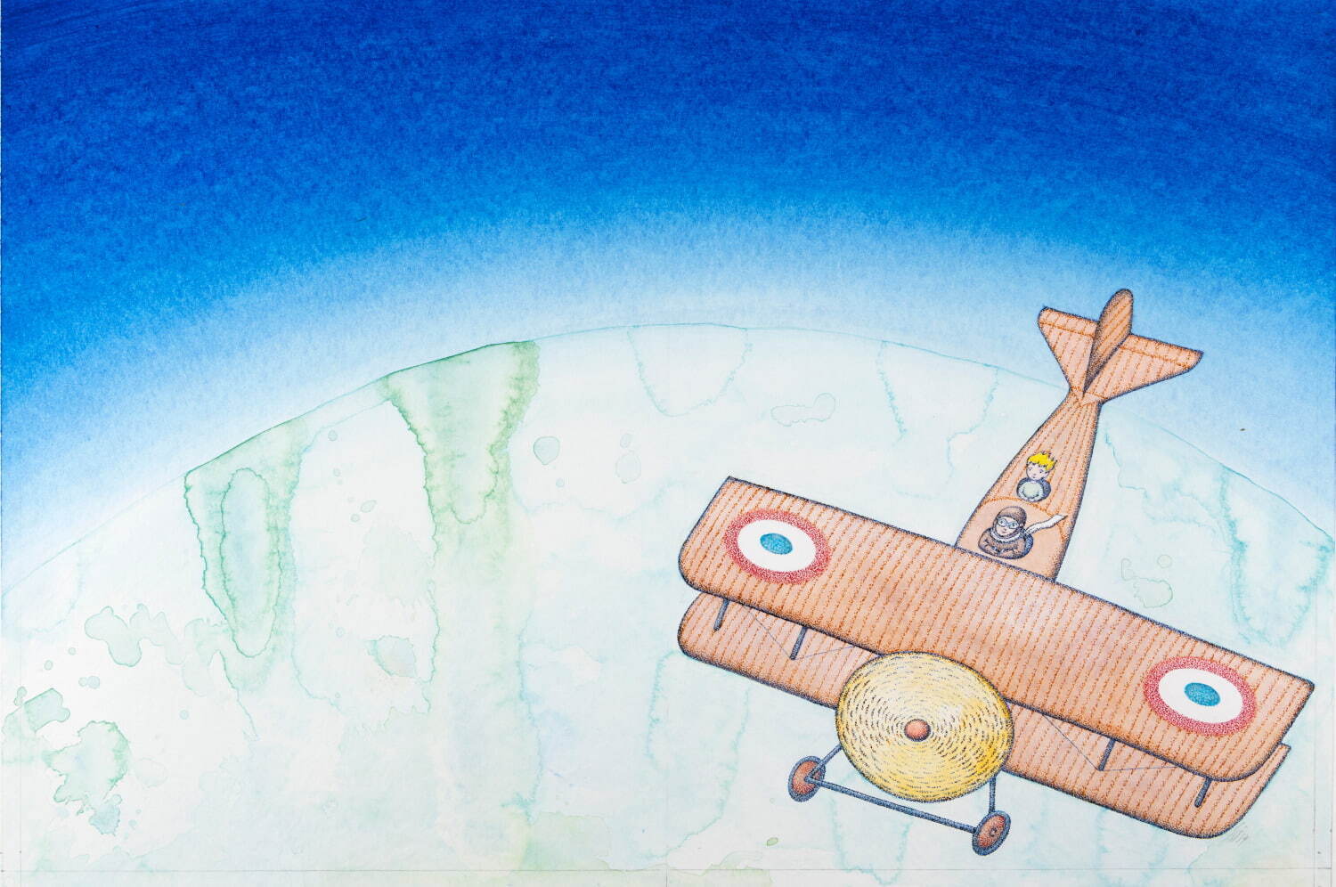 《飛行士と星の王子さま サン＝テグジュペリの生涯》 絵本表紙原画 2014年 エリック・カール絵本美術館寄託
