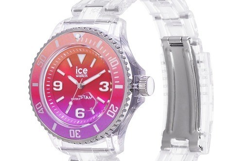 アイスウォッチの新作腕時計「アイス クリアサンセット」、涼しげ透明ベルト×夕焼けカラー文字盤