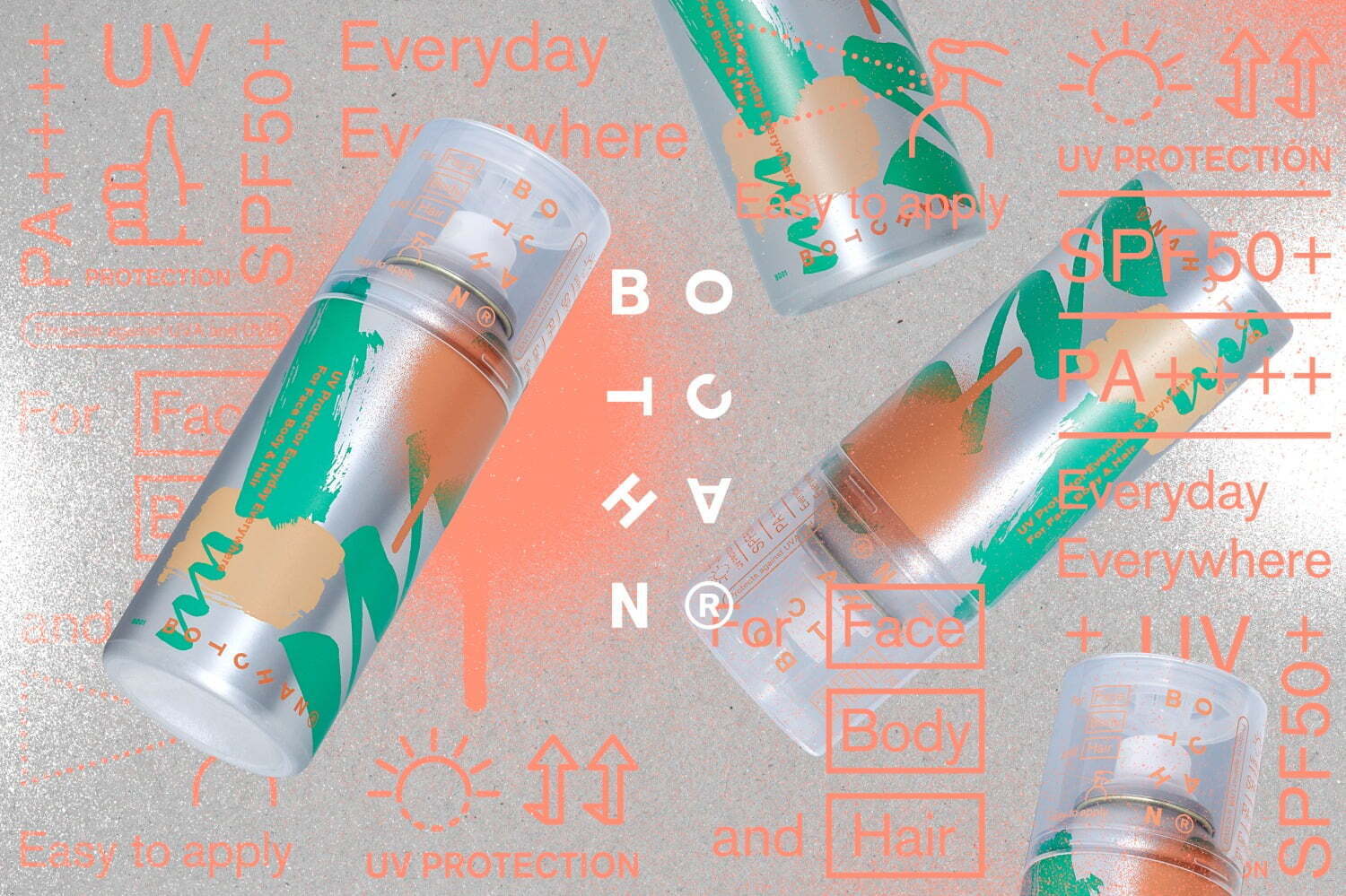 “ポップなメンズコスメ”ボッチャン23年夏UVケア、“最強UVカット”の全身日焼け止めスプレー