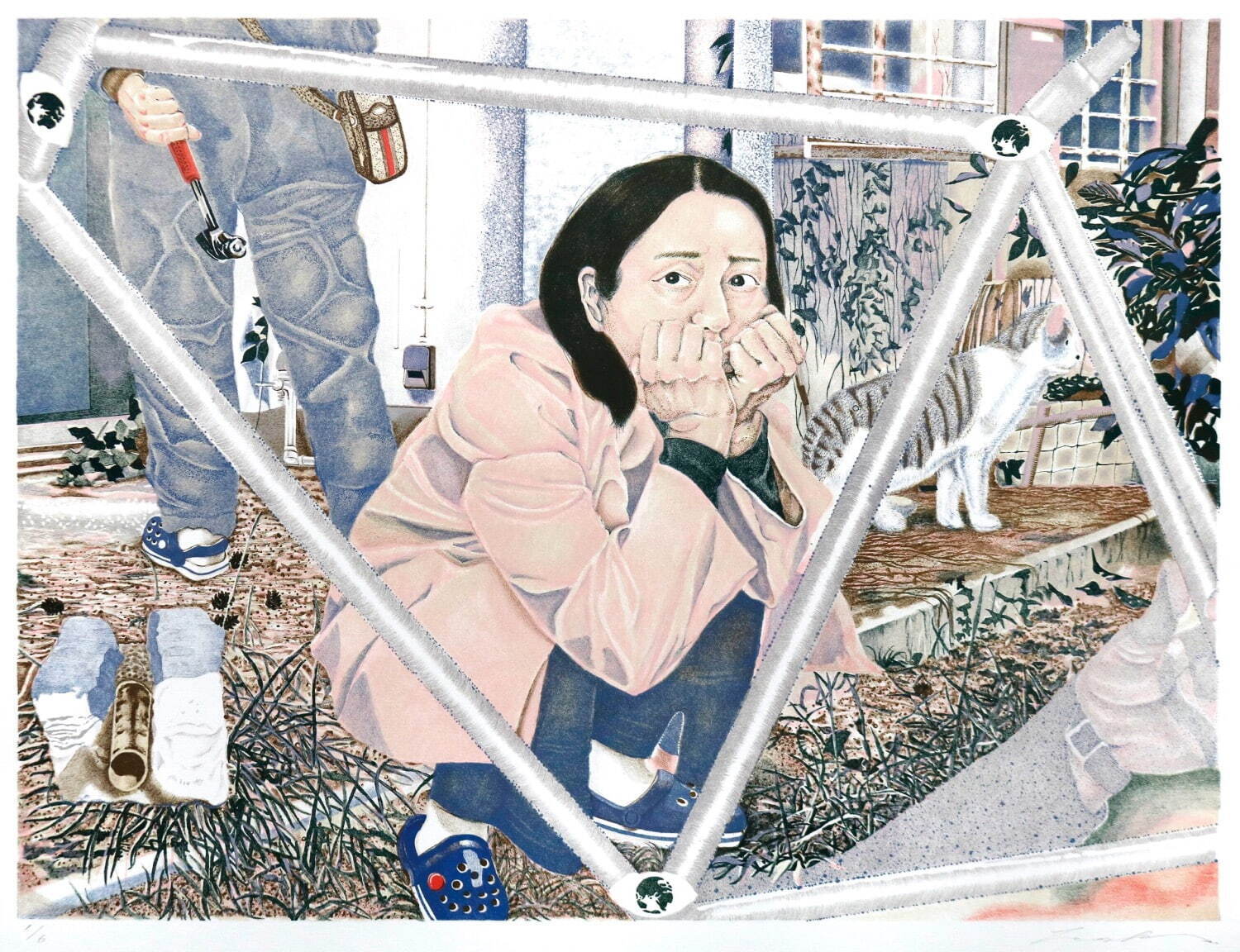 松元悠 《悪い神様の耳を食べる(佐野市)》 2020年
リトグラフ　個人蔵