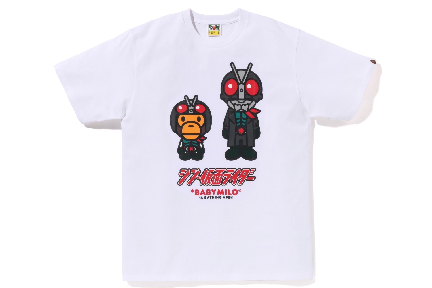 仮面ライダー｜ア ベイシング エイプ×映画『シン・仮面ライダー』“ベイビーマイロ風”仮面ライダーTシャツなど