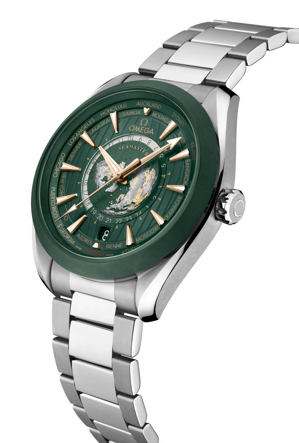 オメガの腕時計「シーマスター」新作、“世界地図入り”グリーン