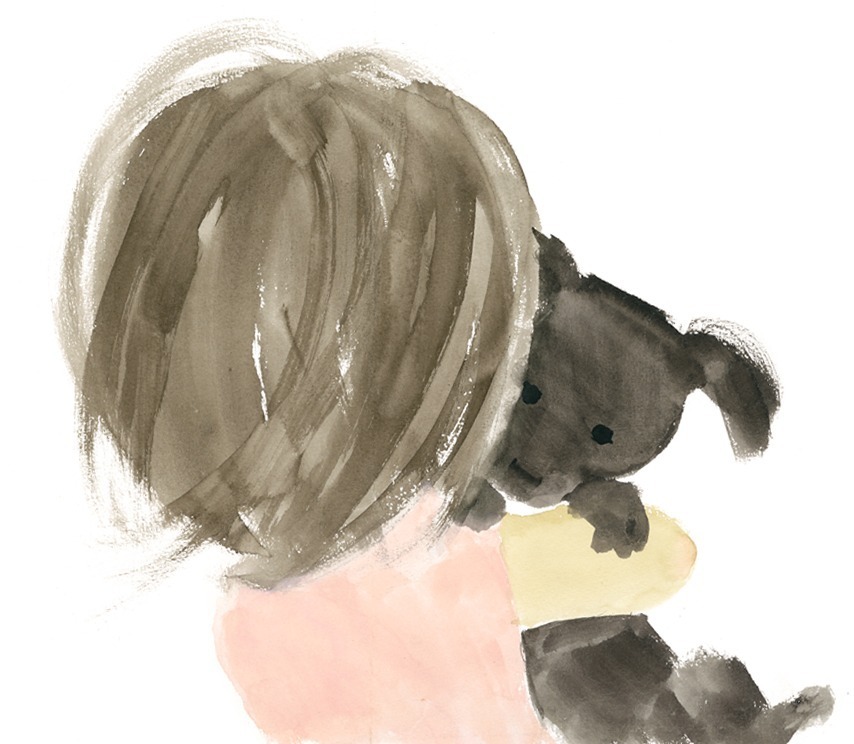 いわさきちひろ《小犬を抱く少女》『ぽちのきたうみ』(至光社)より 1973年