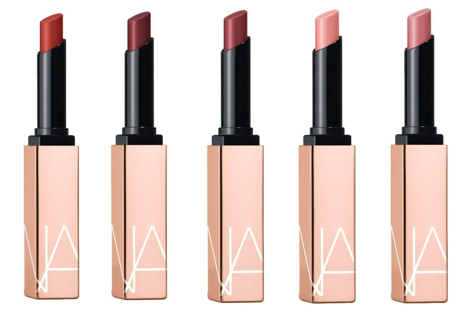 (左から)NARS アフターグロー センシュアルシャイン リップスティック 223、225、321、777、888 各4,400円＜新製品＞