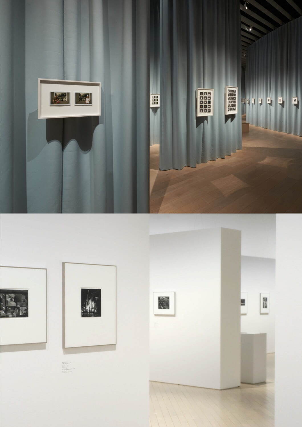 上：京都市京セラ美術館開館1周年記念展 森村泰昌：ワタシの迷宮劇場
京都府、京都市京セラ美術館　2022年　© Fumitaka Miyoshi
下：光のメディア
東京都、東京都写真美術館　2022年　© Osamu Sakamoto