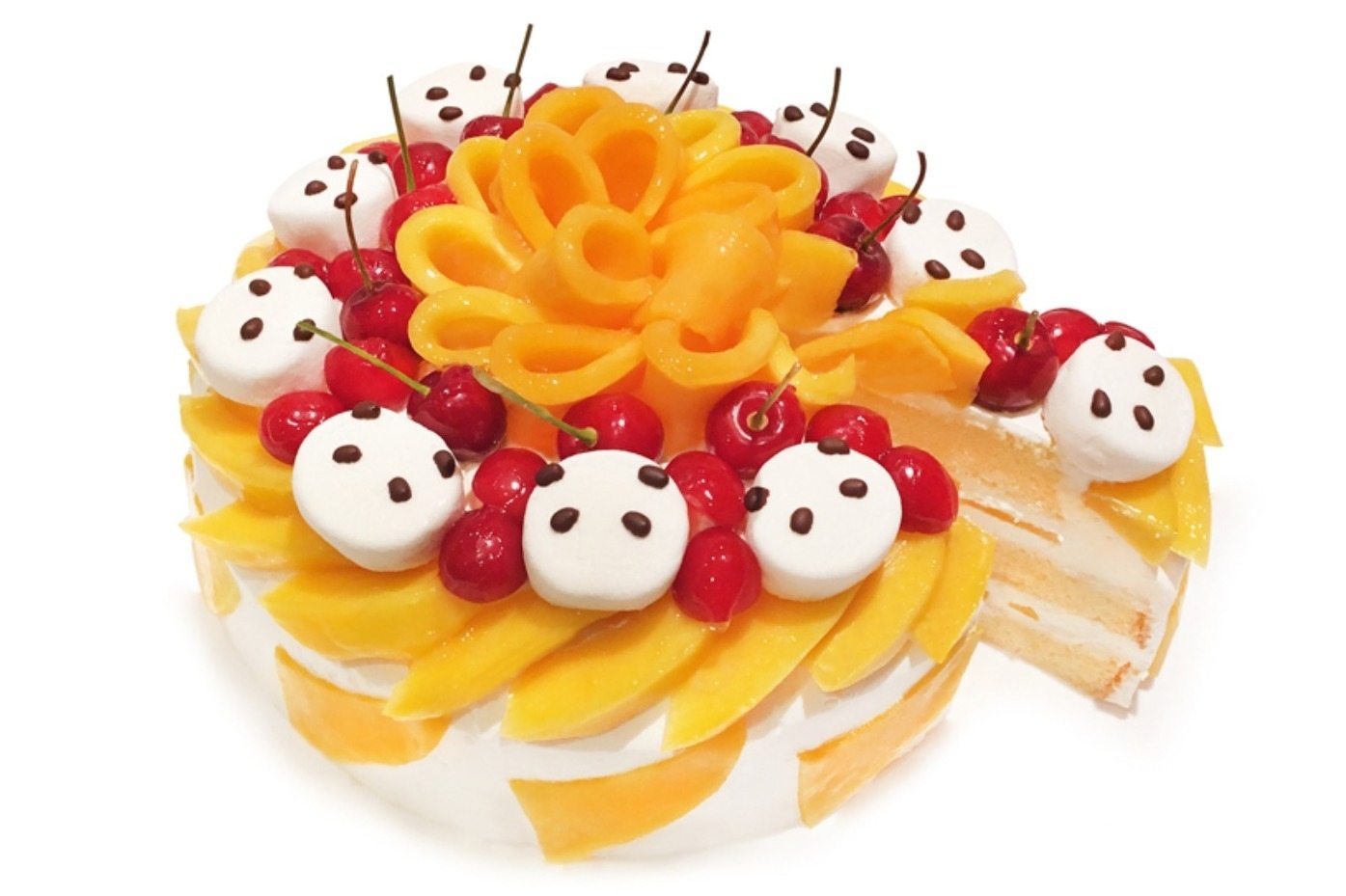 カフェコムサ"パンダ”の新作ケーキ「可愛いパンダのショートケーキ」旬のチェリー＆マンゴーをたっぷり