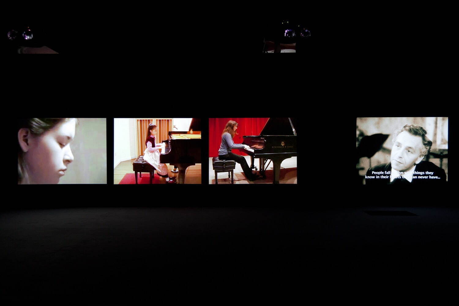 Dara Birnbaum, <i width="1500" height="1000">Arabesque</i>, 2011
Four-channel video installation (color, four-channel stereo sound, 6:26 min.); dimensions variable
Installation, Marian Goodman Gallery, New York, 2011
Courtesy of the artist and Marian Goodman Gallery
Copyright: Dara Birnbaum / Photo credit: John Berens