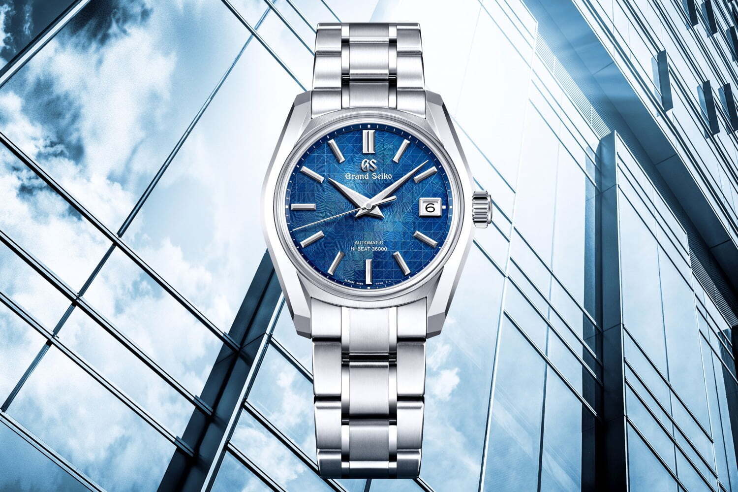 グランドセイコー“銀座の朝”着想の限定腕時計、輝くグリッドパターンの群青色ダイヤル