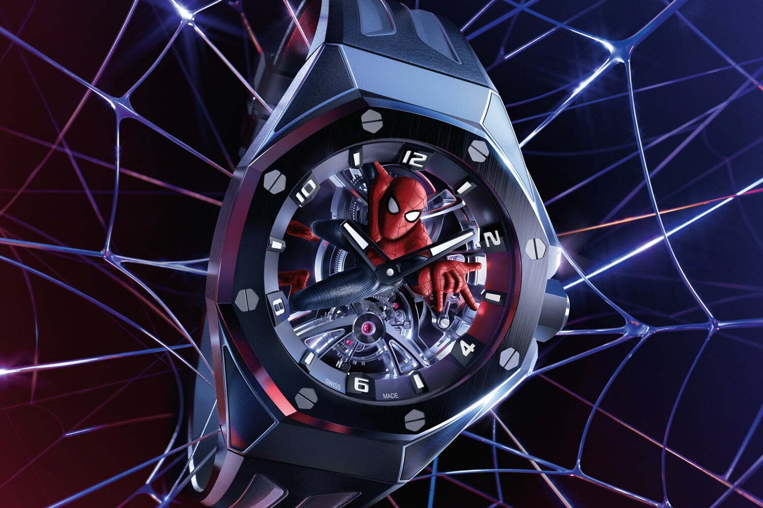スパイダーマン｜オーデマ ピゲ×マーベルの腕時計、“スパイダーマン”の立体ダイヤル「ロイヤル オーク コンセプト」