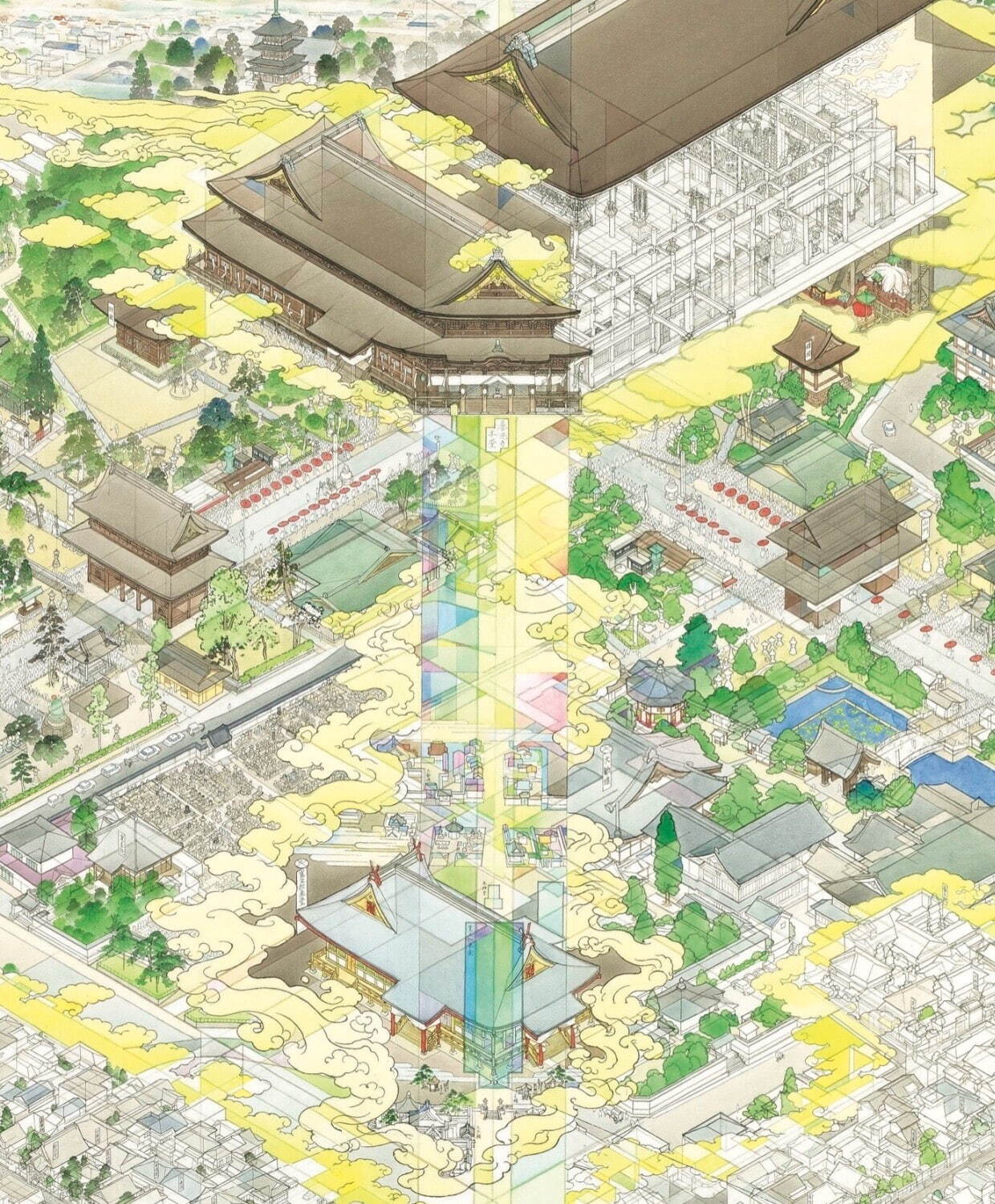 山口晃 《善光寺御開帳遠景圖》(部分図)　2022-23年　善光寺　撮影：村山正俊
©YAMAGUCHI Akira, Courtesy of Mizuma Art Gallery