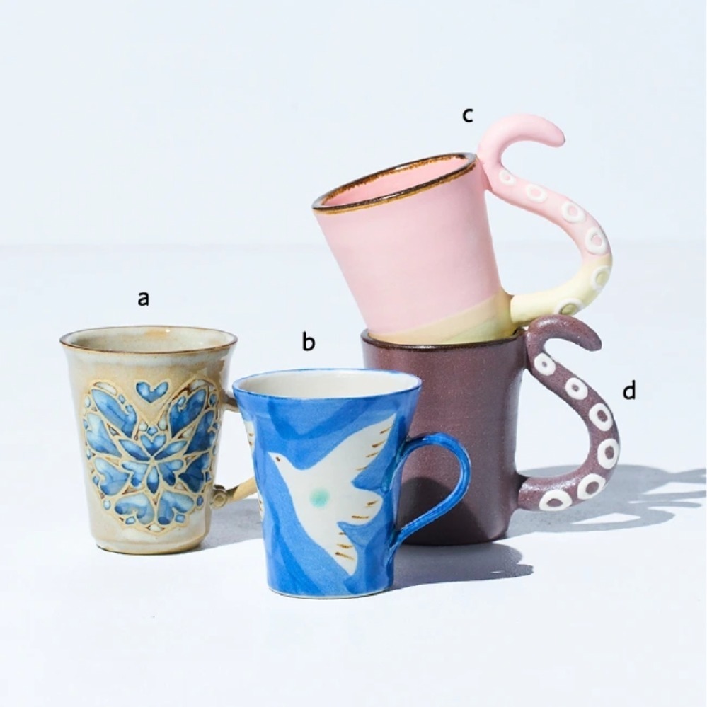 宇座山田窯「マグカップ」2,970円、拓美窯「マグカップ」2,750円
KAON Pottery「たこマグカップ」各4,730円