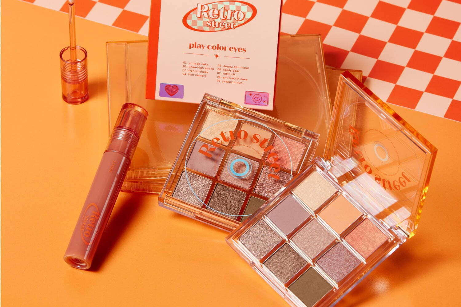 エチュード23年夏コスメ、レトロムードを纏うブラウン×オレンジの9色アイシャドウやリップティント