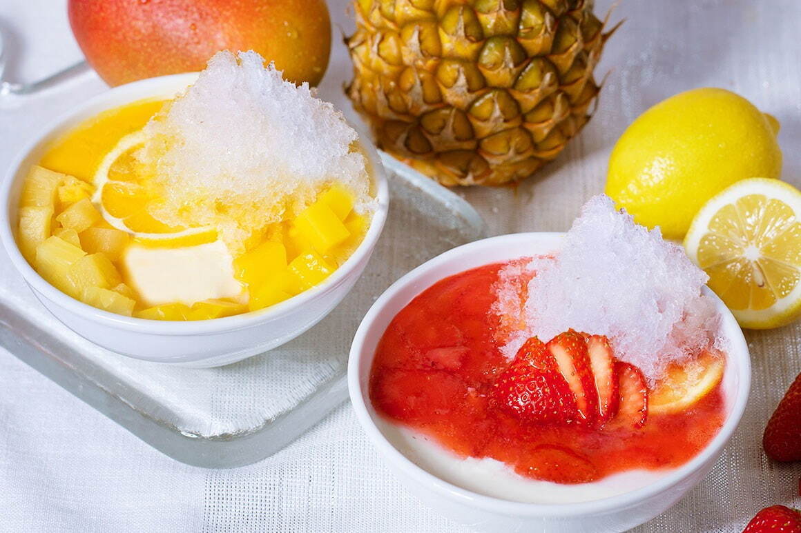 春水堂「かき氷豆花」かき氷×豆花の夏限定スイーツ、苺とマンゴーのジャスミンティー入りソースで