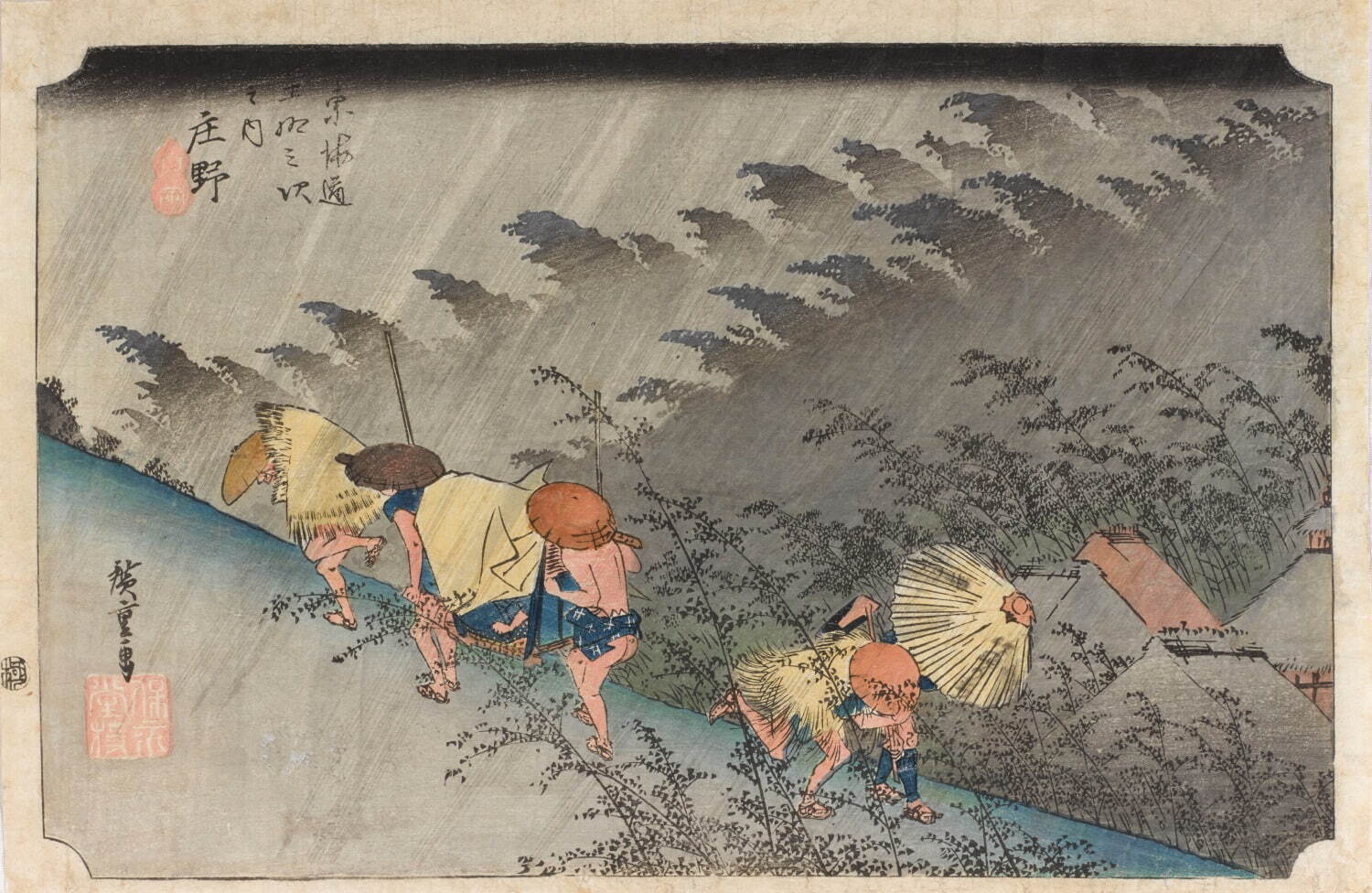 初代歌川広重《東海道五拾三次之内 庄野 白雨》大判錦絵 天保4年(1833)頃