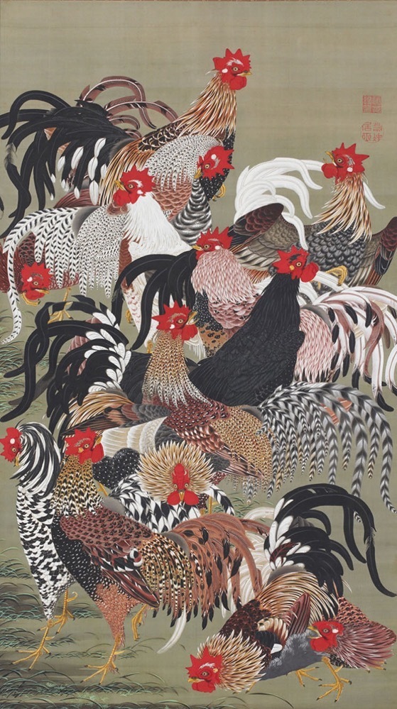 国宝　伊藤若冲 《動植綵絵　群鶏図》 18世紀　三の丸尚蔵館収蔵
［石川県立美術館で前期展示］
