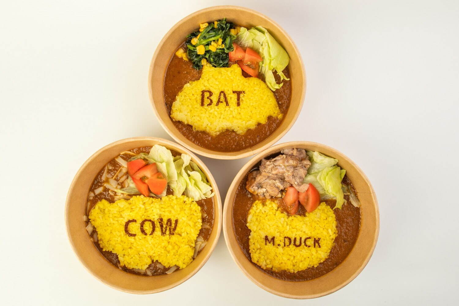 どうぶつ英語カレー ～こだわりのスパイス味～ 1,300円
BAT(バターコーンほうれん草)、COW(チーズ)、M.DUCK(チキン)