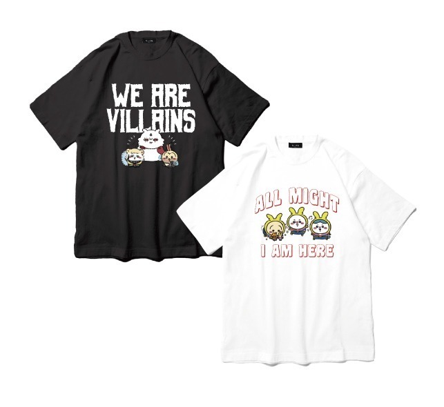 Tシャツ WE ARE VILLAINS(ブラック)、ALL MIGHT I AM HERE(ホワイト)※サイズ：M・L・XL 各3,850円