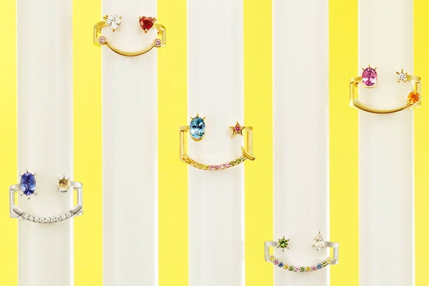 天然石｜ジュエリーブランド・カジタ“笑顔”モチーフの新作リング、天然カラーストーン×ダイヤモンド